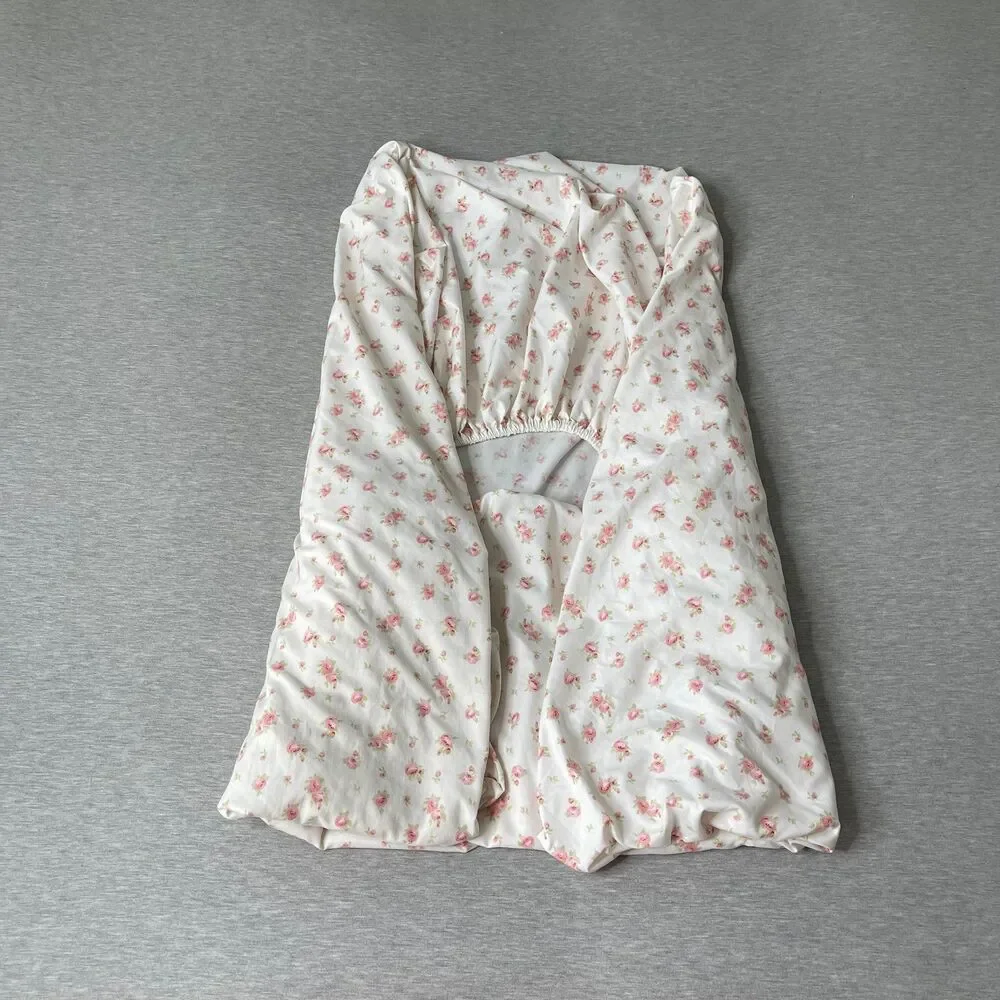 Modern Threads White & Pink Floral Twin Size Fitted Sheet